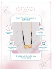 Mangalsutra necklace by Ornaza on a branded card with product features.