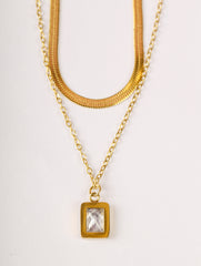 Rectangle Crystal Layered Necklace
