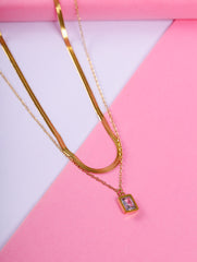 Rectangle Crystal Layered Necklace