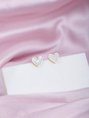 White Enamel Heart Stud Earrings