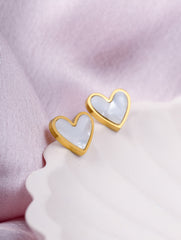 White Enamel Heart Stud Earrings