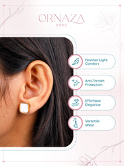 White Enamel Square Stud Earrings