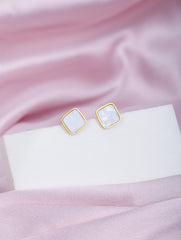 White Enamel Square Stud Earrings
