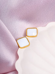 White Enamel Square Stud Earrings