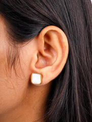 White Enamel Square Stud Earrings