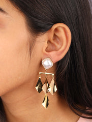 Pearl Geometric Drop Earrings