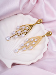 Golden Pearl Cascade Earrings