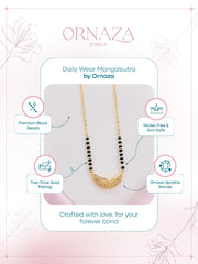 Gold necklace on a display card with 'Ornaza' branding and product features.