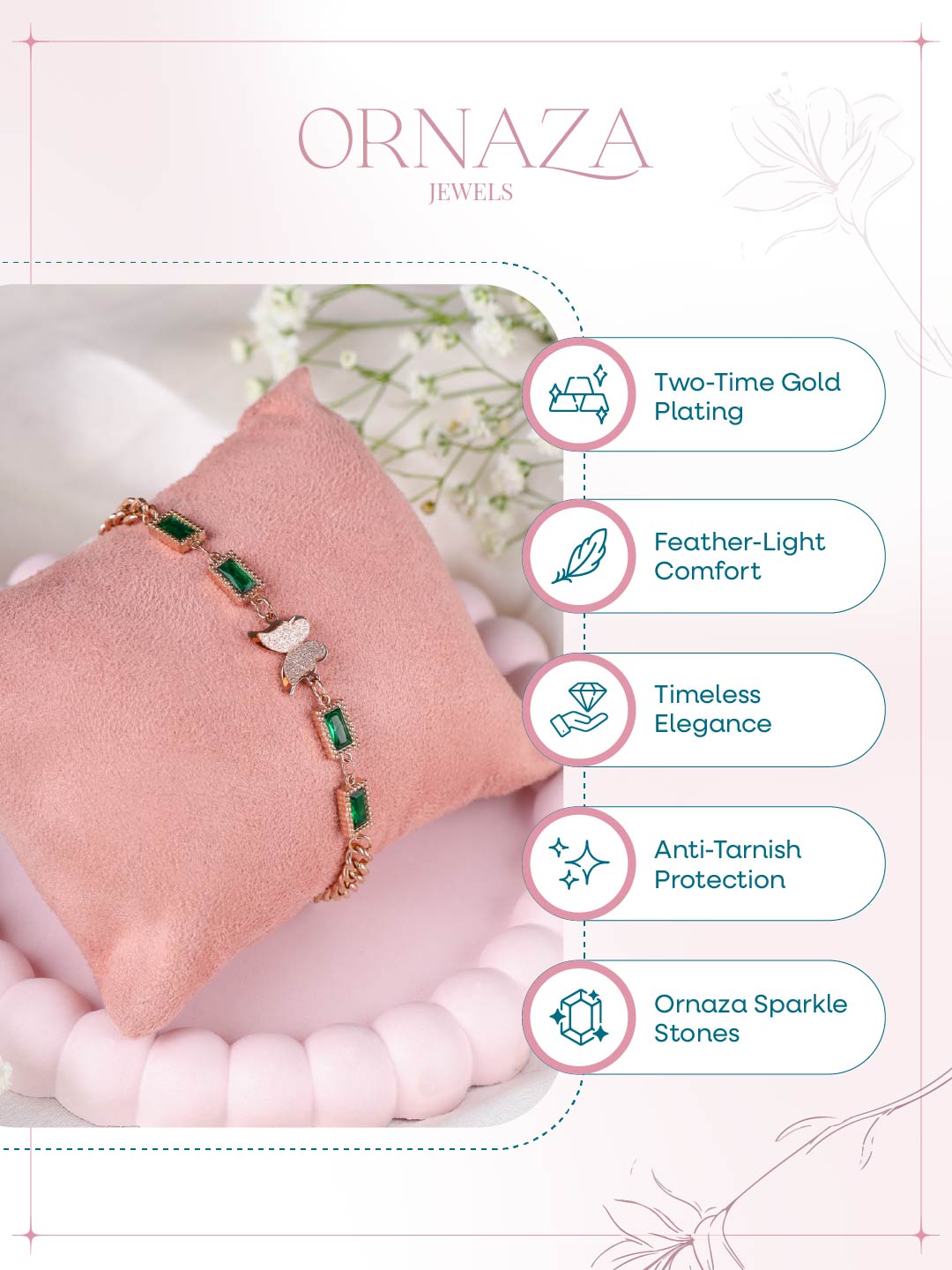 Butterfly & Emerald Charm Bracelet