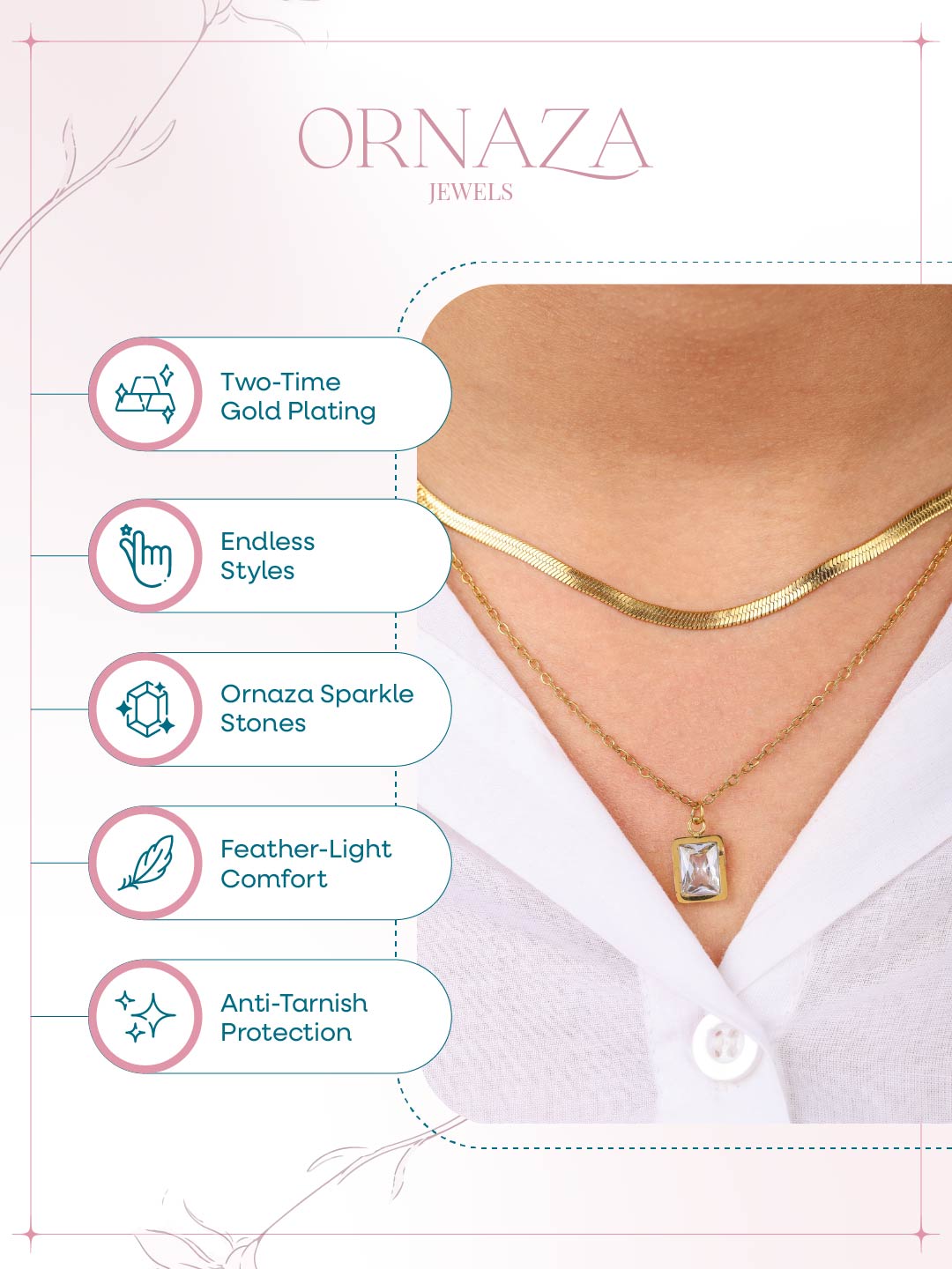 Rectangle Crystal Layered Necklace
