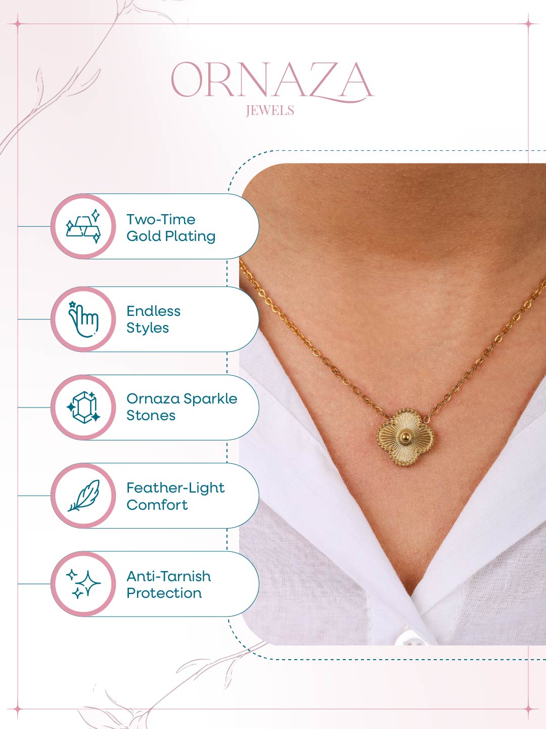 Golden Clover Flower Necklace