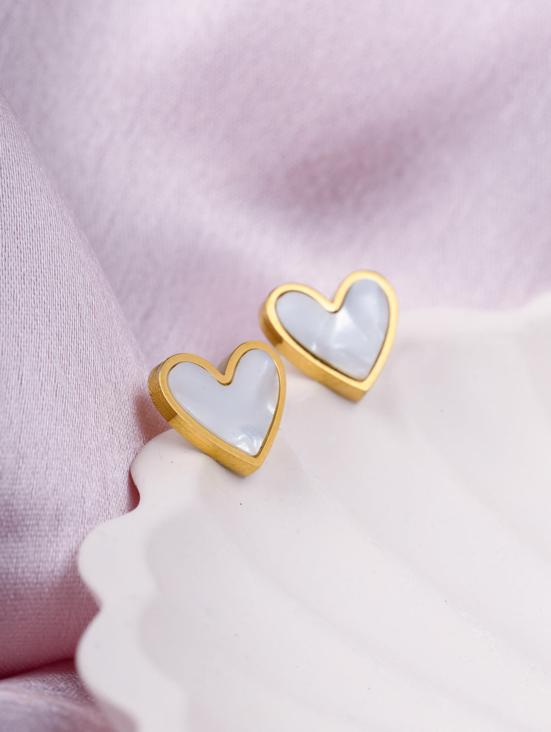 White Enamel Heart Stud Earrings
