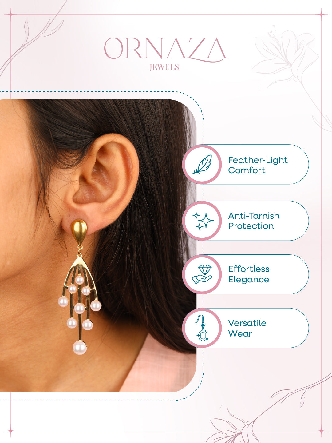 Golden Pearl Cascade Earrings