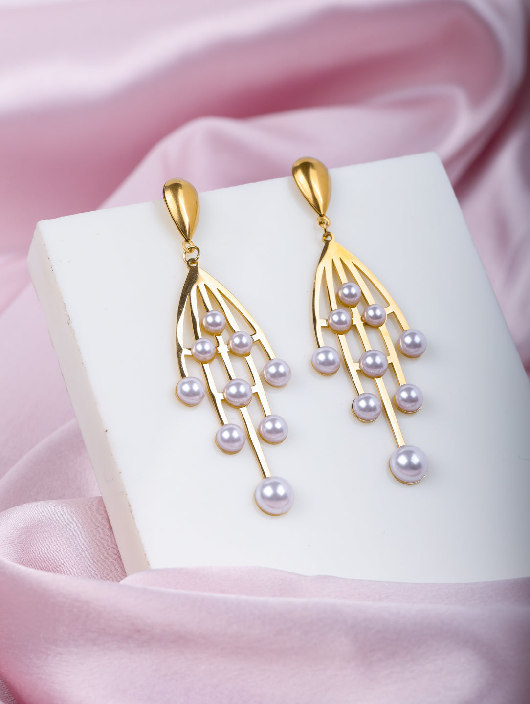 Golden Pearl Cascade Earrings