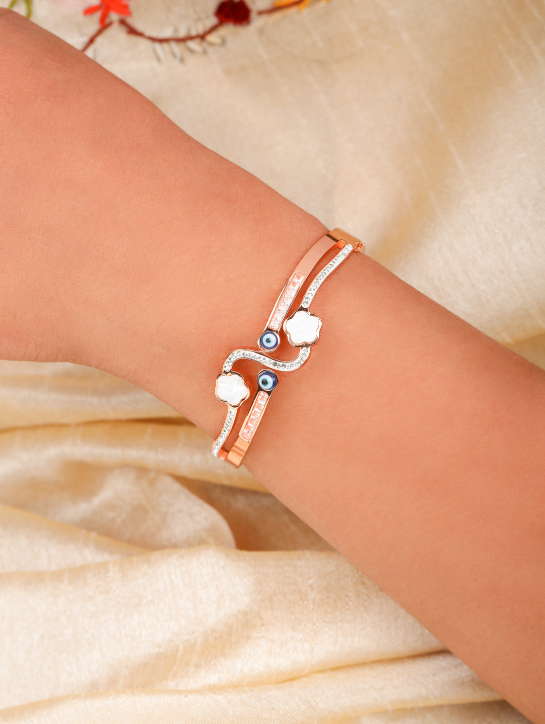 Rose Gold Evil Eye Floral Bracelet
