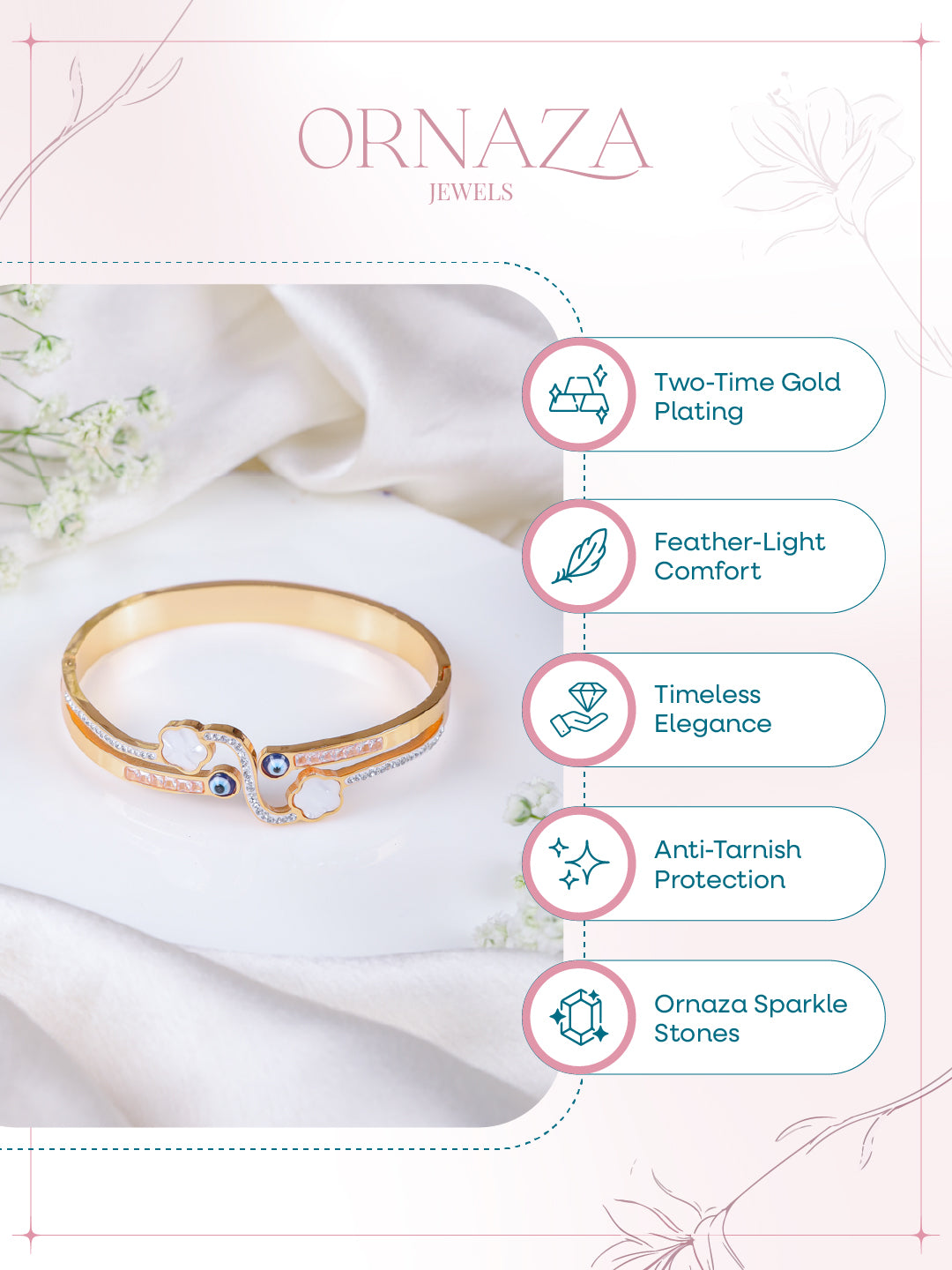 Rose Gold Evil Eye Floral Bracelet