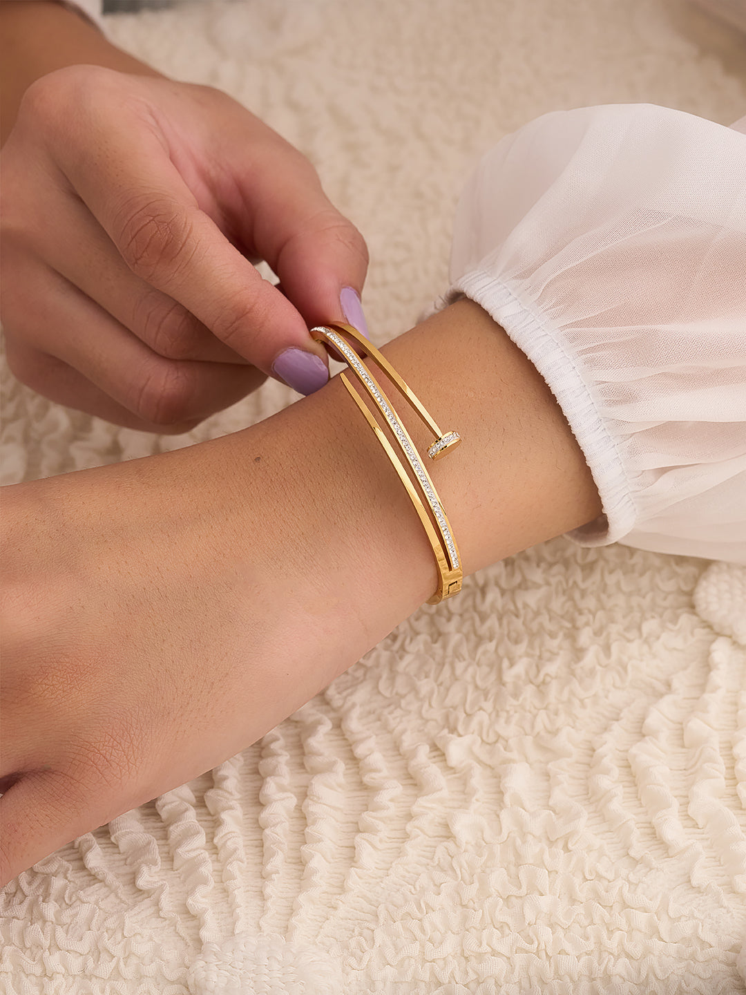 Golden Twin Line Open Bracelet