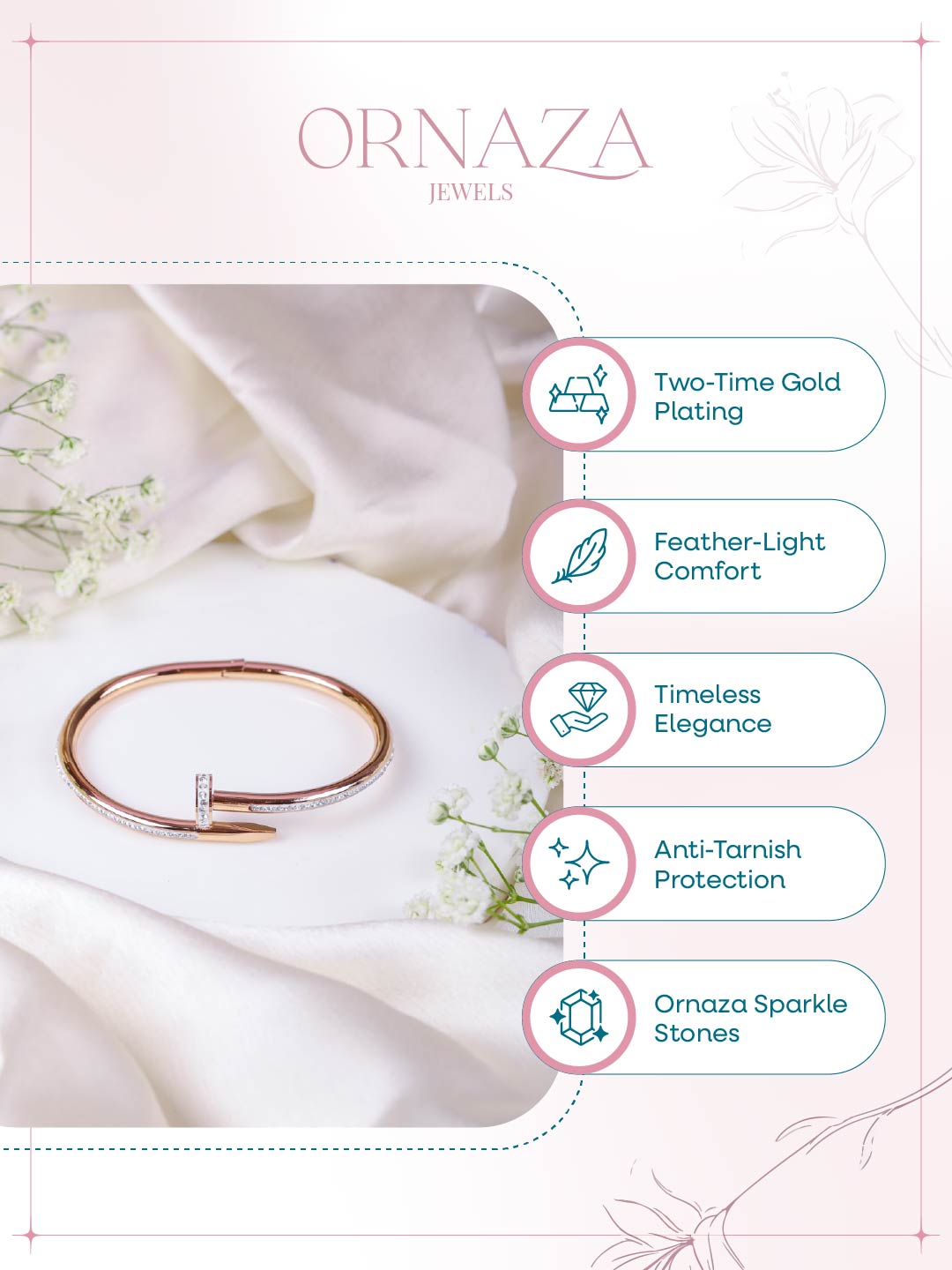 Rose Gold Nail Charm Bracelet